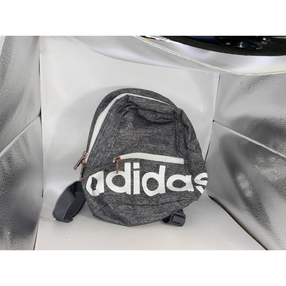 Adidas Core Mini Nylon Backpack Grey Adjustable Straps Quilted On Back